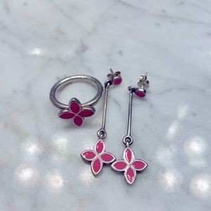 Pandora pink ring and matching earrings